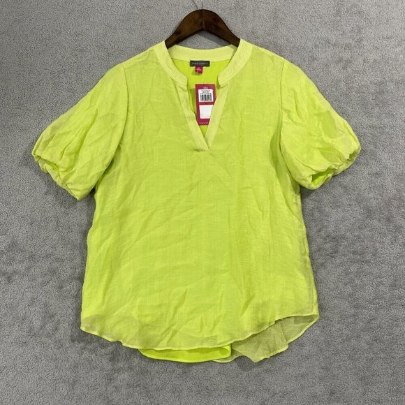 Vince Camuto Tops - NEW Vince Camuto Womens Split-Neck Quarter Puf Island Lime XS
